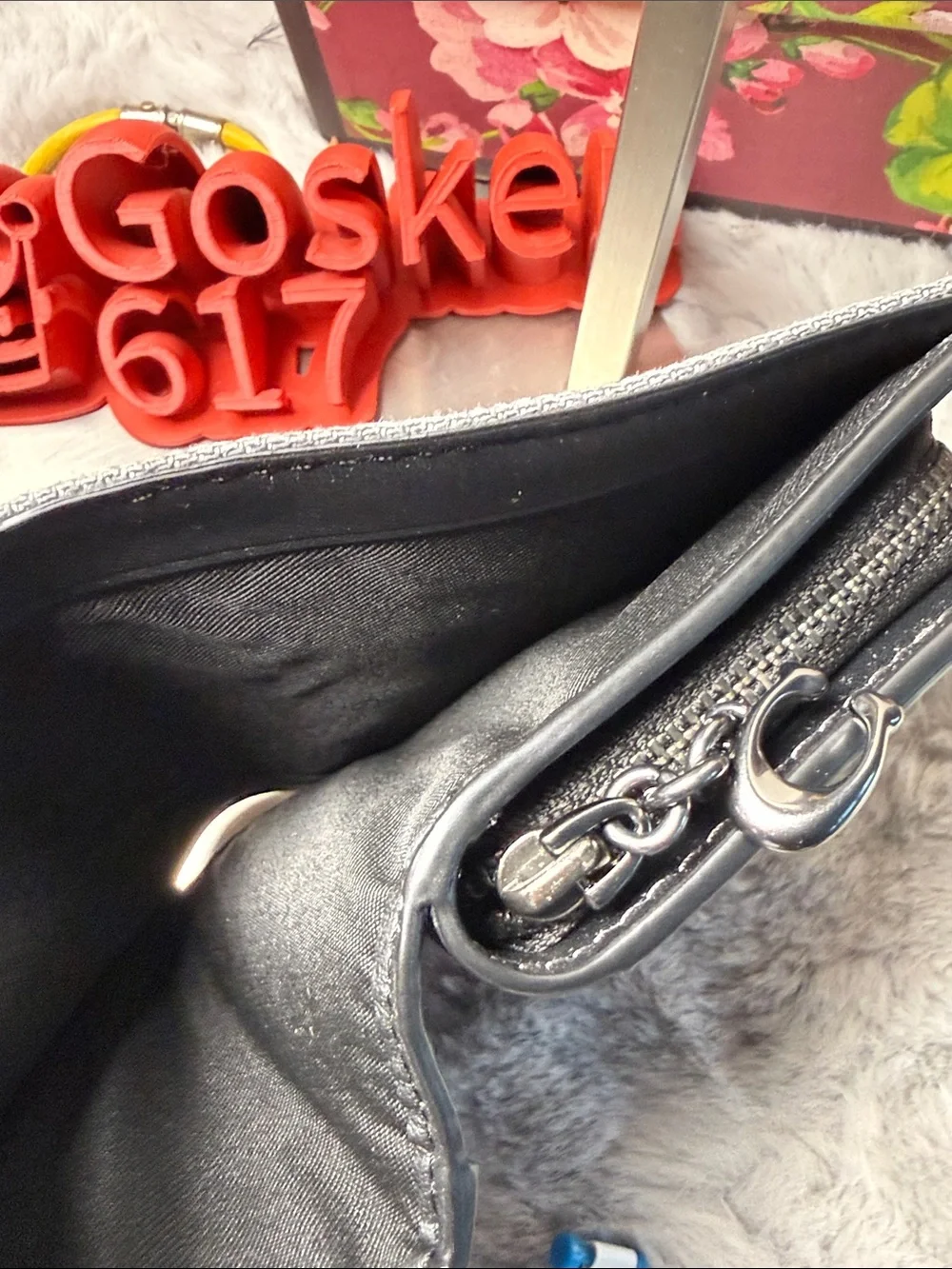 Coach Gray Denim Zip-Around Wallet with Black Trim